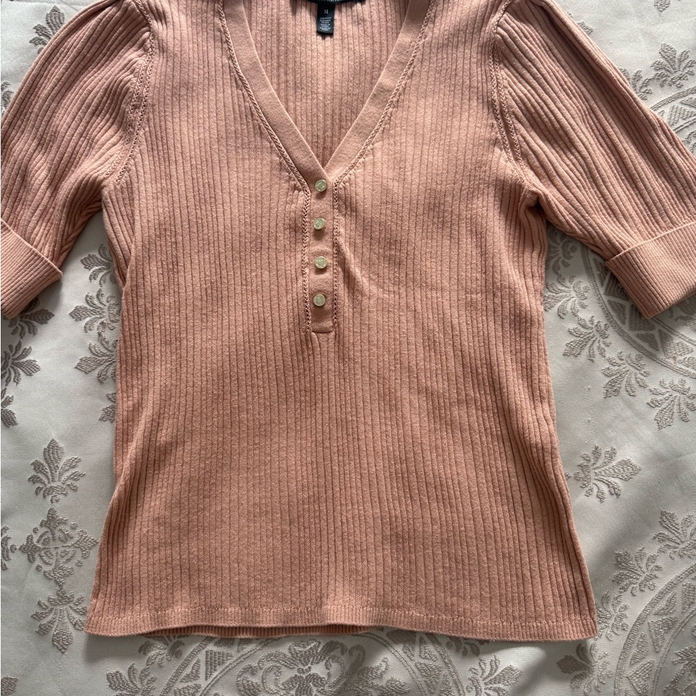 White House Black Market top blouse salmon pink with gold buttons M
